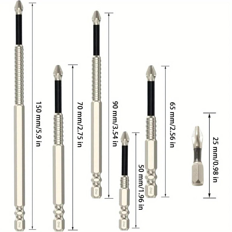 Conjunto de bits de chave de fenda magnética, 6/12 peças, haste hexagonal phillips, antiderrapante, à prova de choque, bits de impacto para brocas elétricas