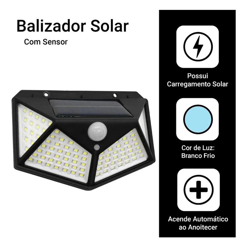 Luminária Solar com Sensor de Movimento 100 LEDs - Loja Andobra